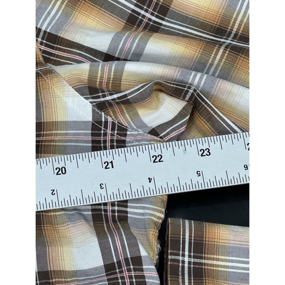 Rodeo Clothing Co Men's Large Pearl Snap Plaid Western Shirt Brown - Picture 3 of 7